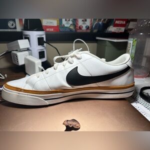 Nike Men’s White Sneakers with Black Swoosh and Tan Accent